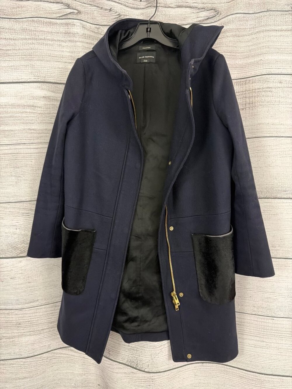 Club Monaco Ryan Navy Italian Wool Hooded Coat Size S